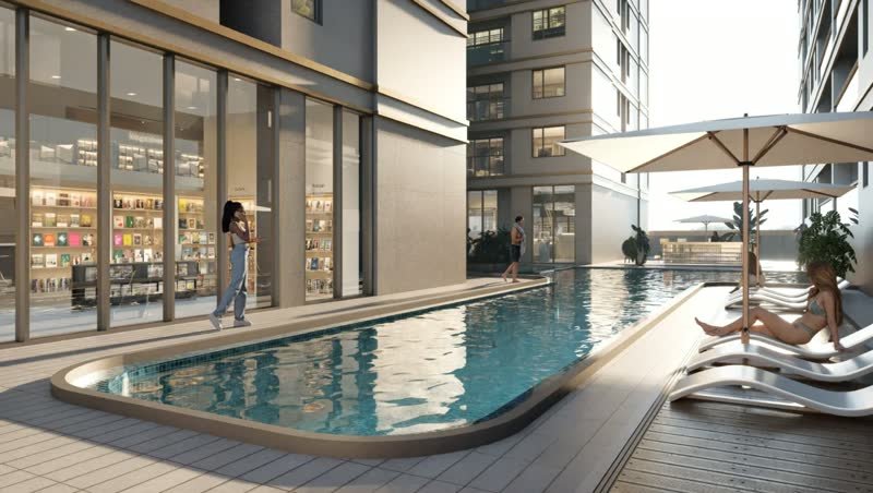 Pool deck and retail frontage
