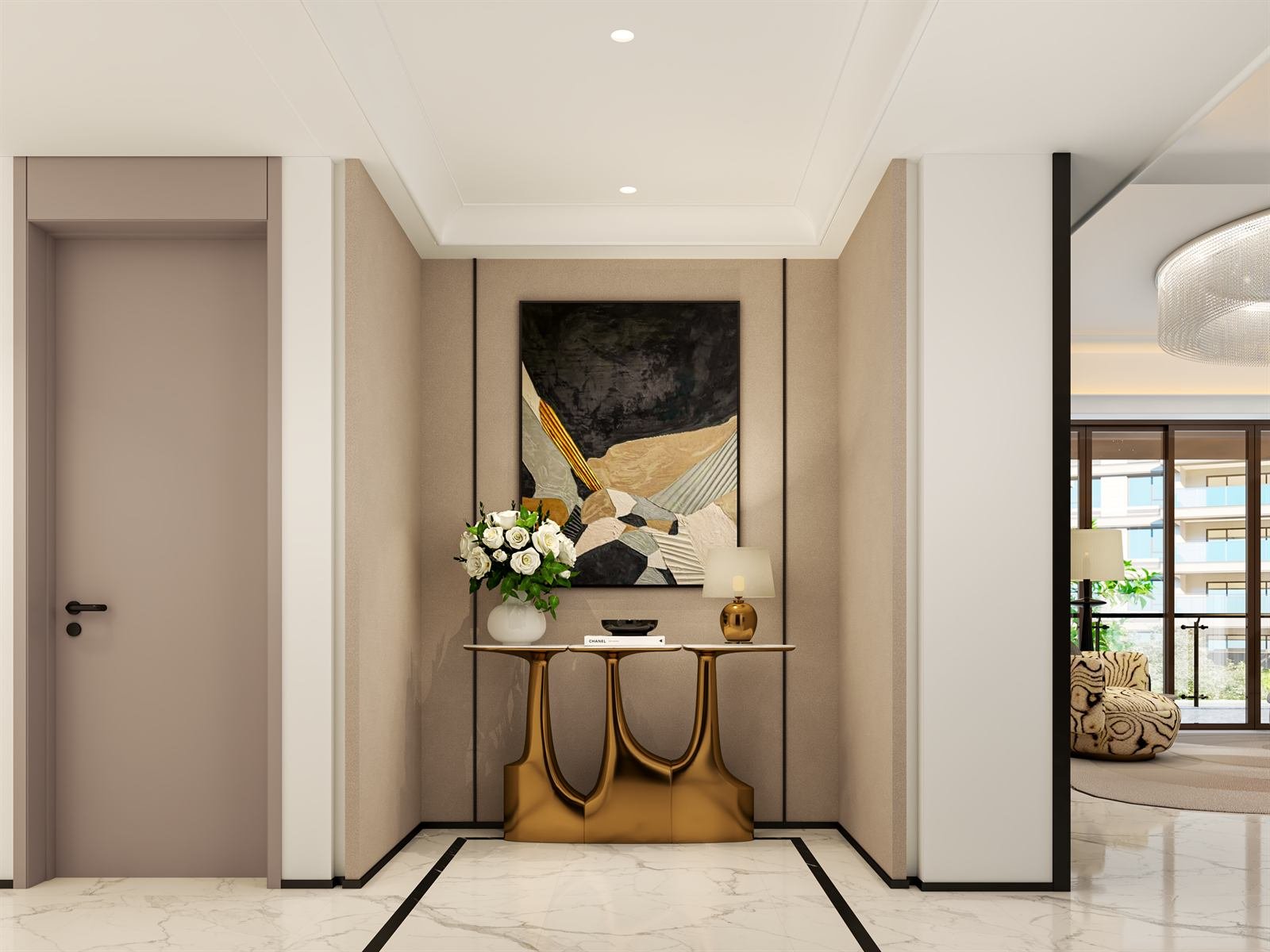 The entrance foyer of a Golden Hill residence, lit from one side.